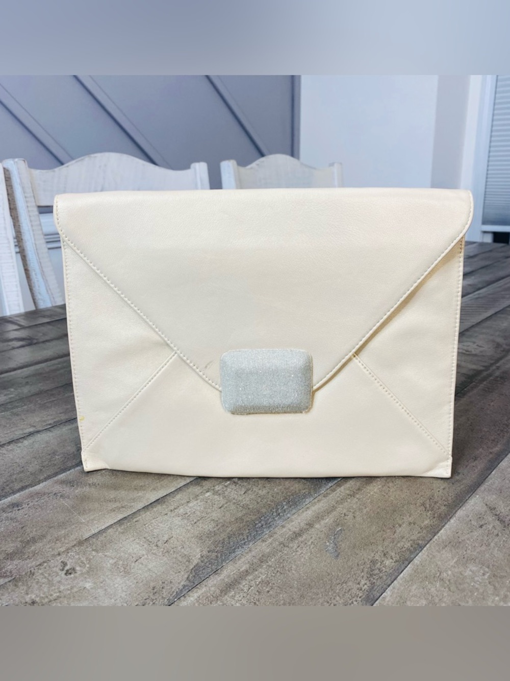 Halston Heritage Leather Envelope Clutch Large Cream Color